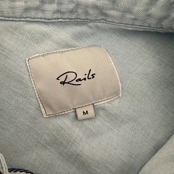 Rails Matea Lace Up V Neck Shirt Spread Collar Linen Blend Vintage Blue Sz M - Picture 10 of 12